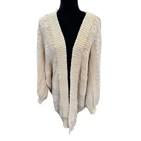 Free People Open Front Cable Knit Cardigan Sweater Small Beige Cotton - Picture 7 of 11